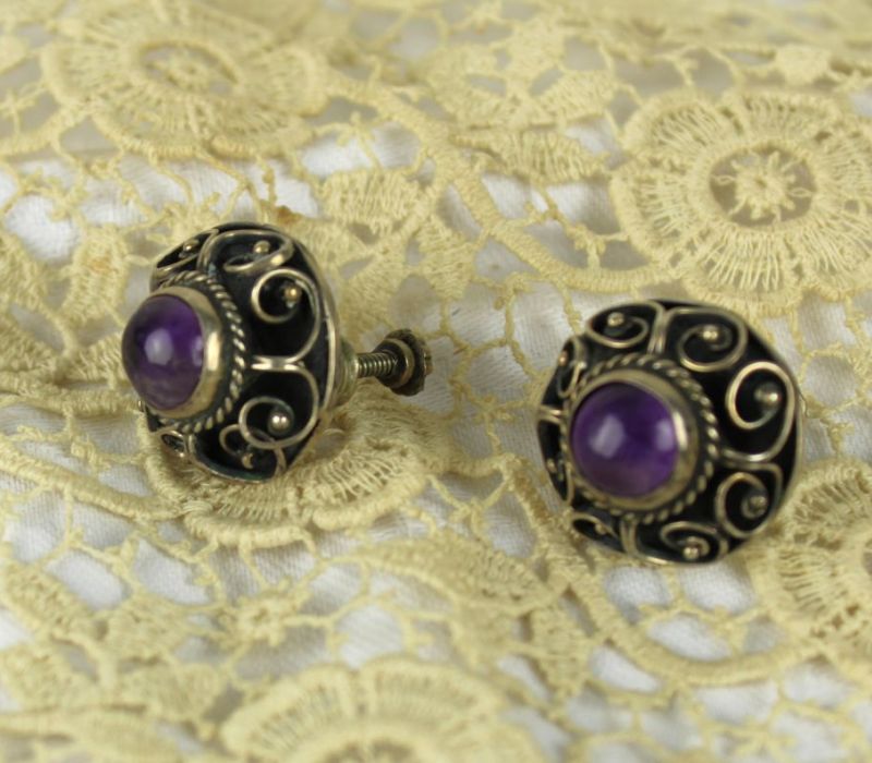 oorbellen mexico zilver amethist screwback