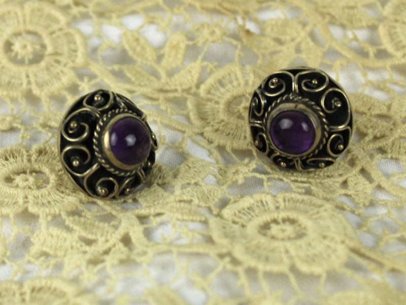 oorbellen mexico zilver amethist screwback