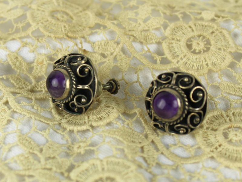 oorbellen mexico zilver amethist screwback